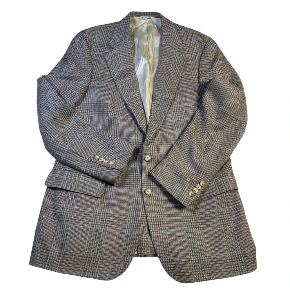 Polo University Club Ralph Lauren Glen Plaid Wool Blazer Grey Blue 2-Button Mens